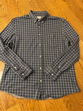 Faherty Navy Plaid Button-Down Shirt with Tan Windowpane